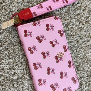Simply Southern Pink Cherry Print Wristlet Wallet with Red Accents